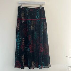 Coldwater Creek Boho MIDI Skirt Smocked Paisley Chiffon Practical Magic Festival